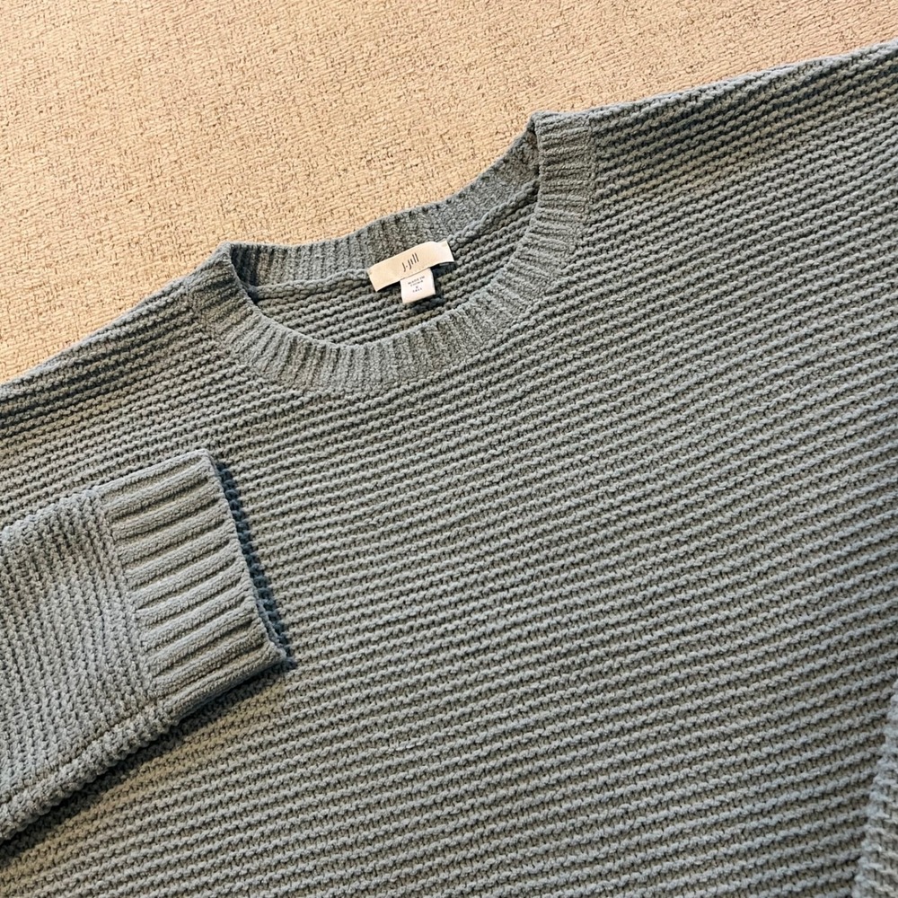 J Jill Textured Knit Crewneck Sweater Dusty Blue Grey Tall Small Pullover